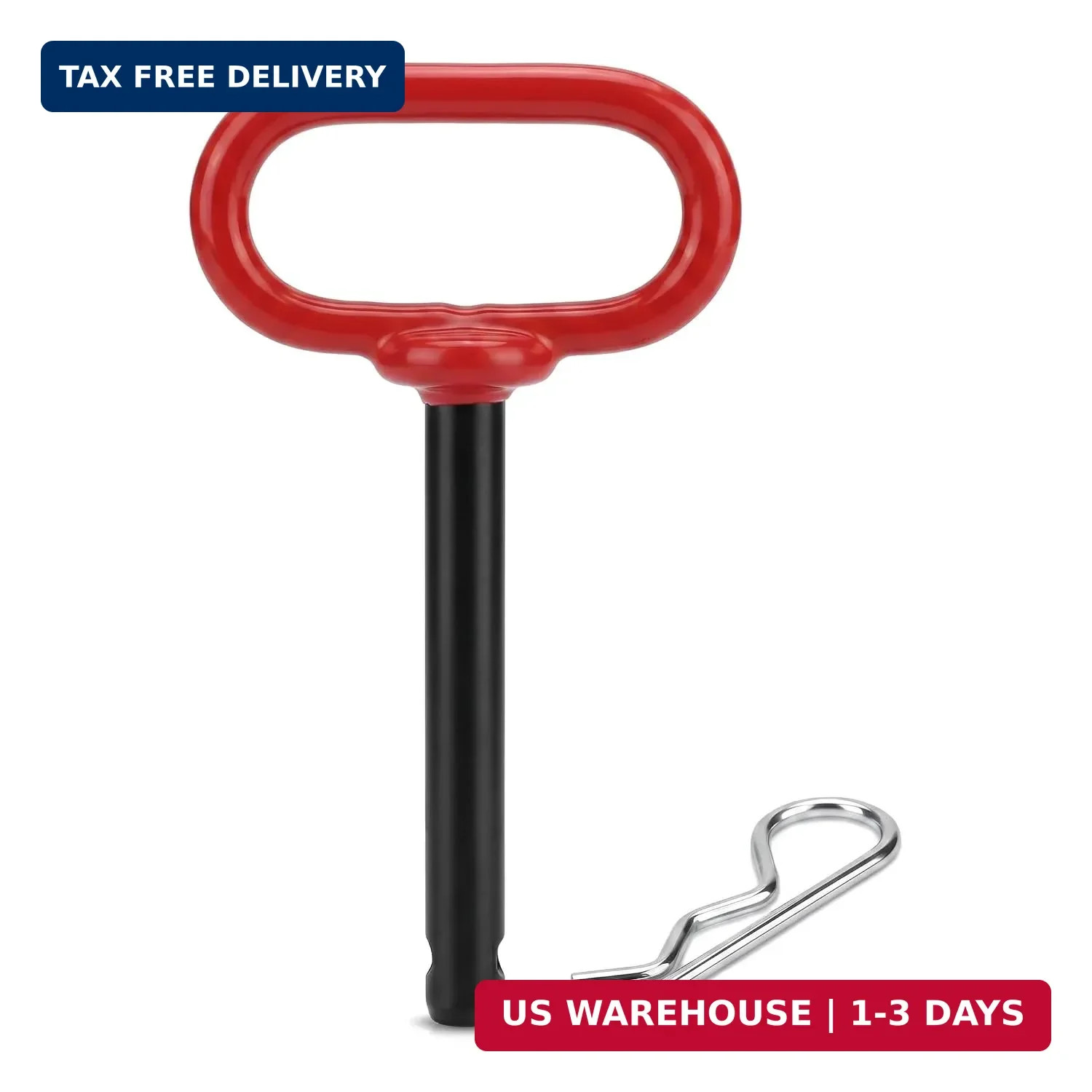 1/2 x 4 Inch Trailer Hitch Pin with R-Clip for Tractor Lawn Mower | red steel pi