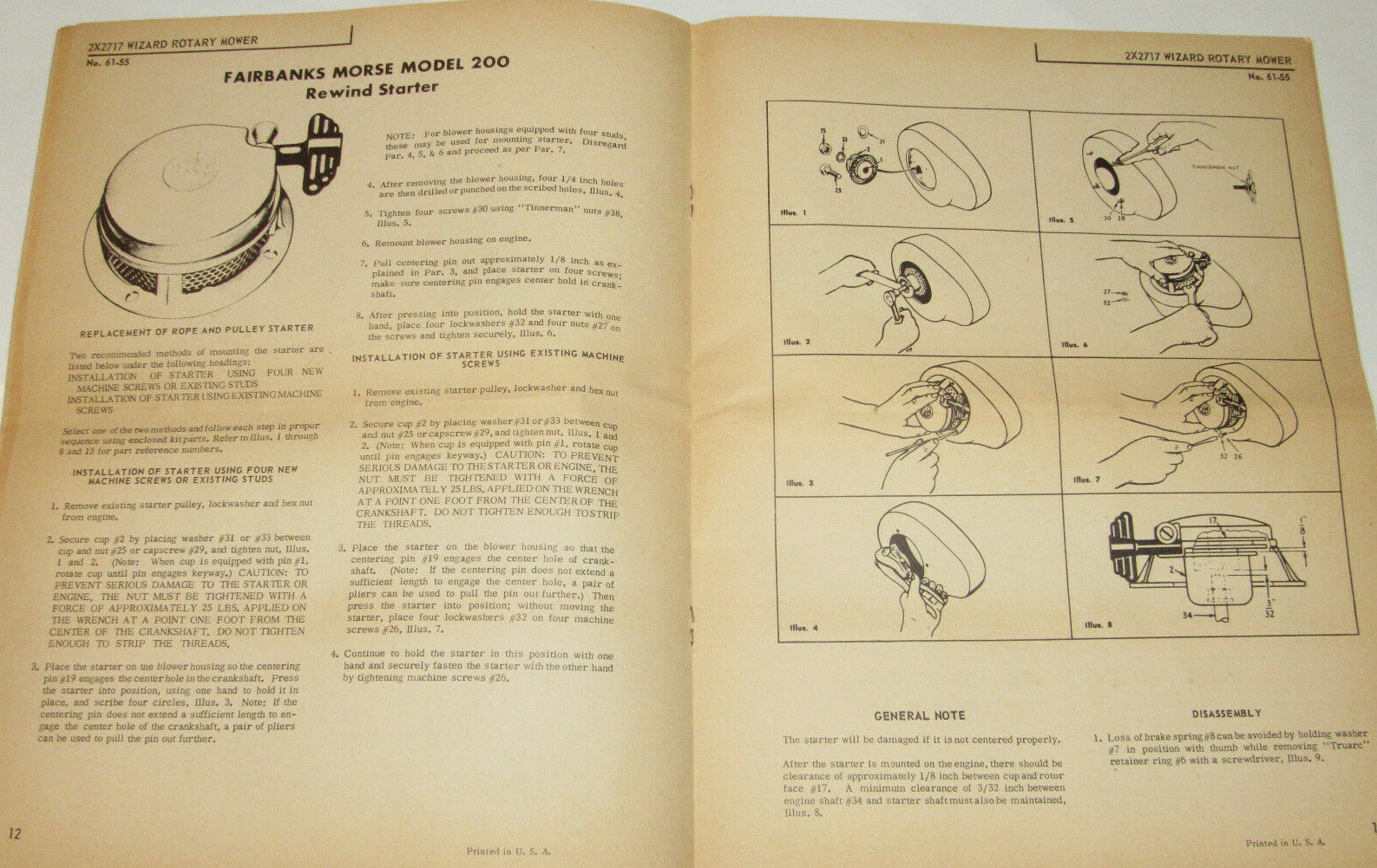 VTG 1955 WESTERN AUTO &lsquo;WIZARD&rsquo; LAWN MOWER INSTRUCTIONS/PARTS LIST/CLINTON ENGINE