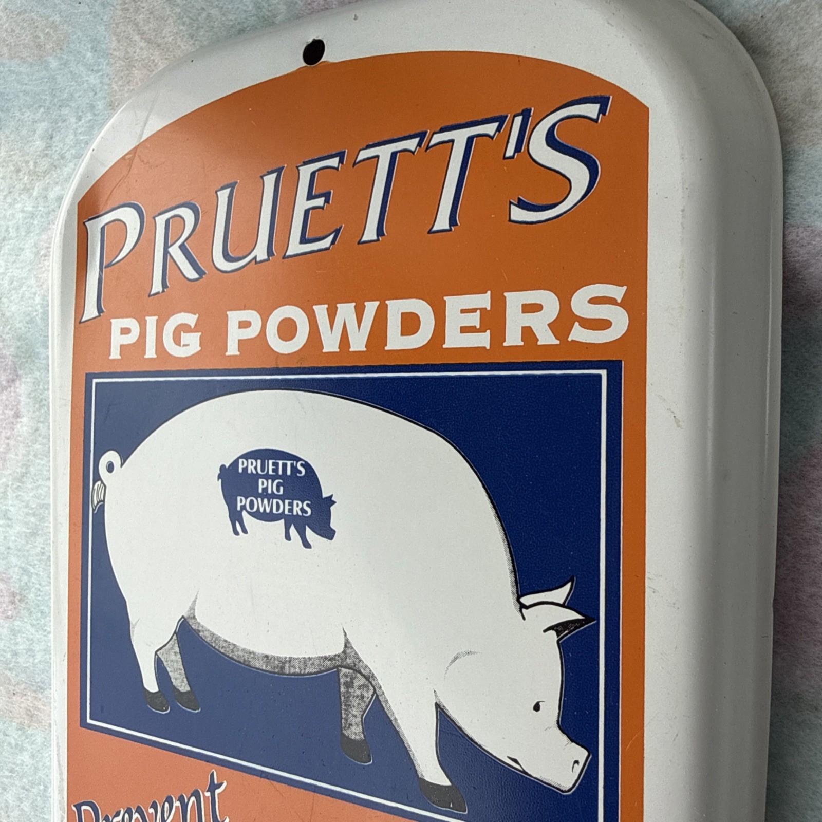 Vintage Pruett’s Pig Powders 16” Metal Taylor Thermometer -Tin Farm Sign!