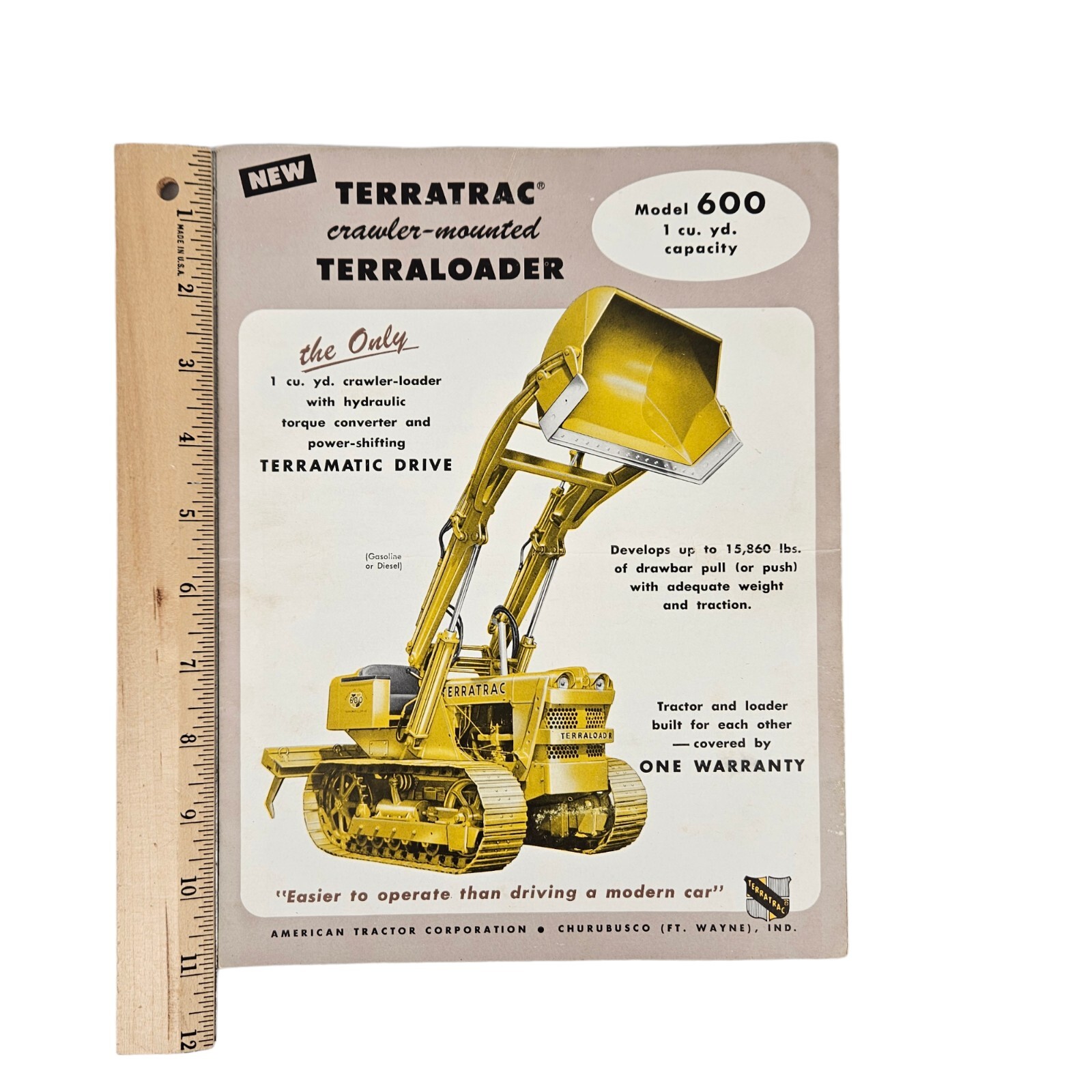 RARE Vtg American Tractor Corporation Terratrac Terraloader Model 600 Brochure