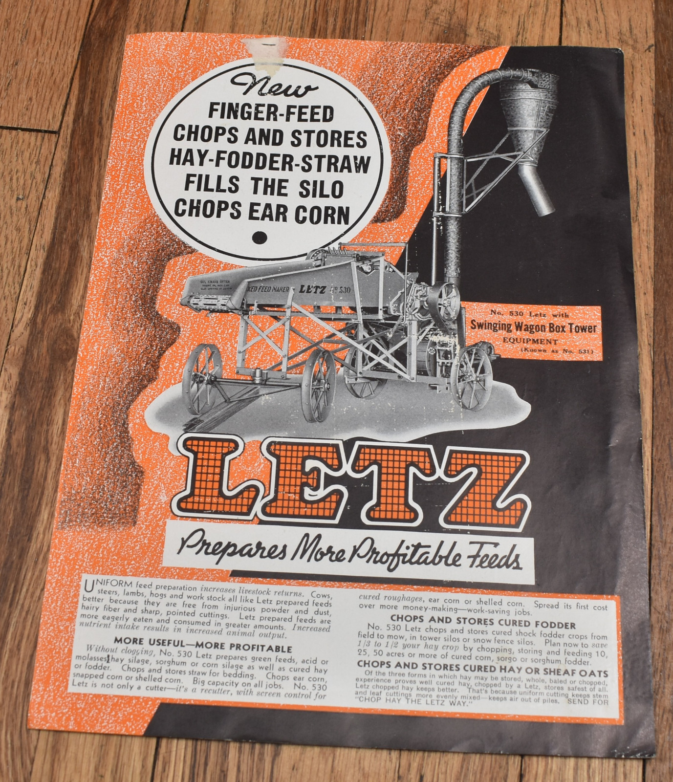 Vintage Letz Crawler Type Finger Feed Hay ChopperFarm Advertising Sales Brochure