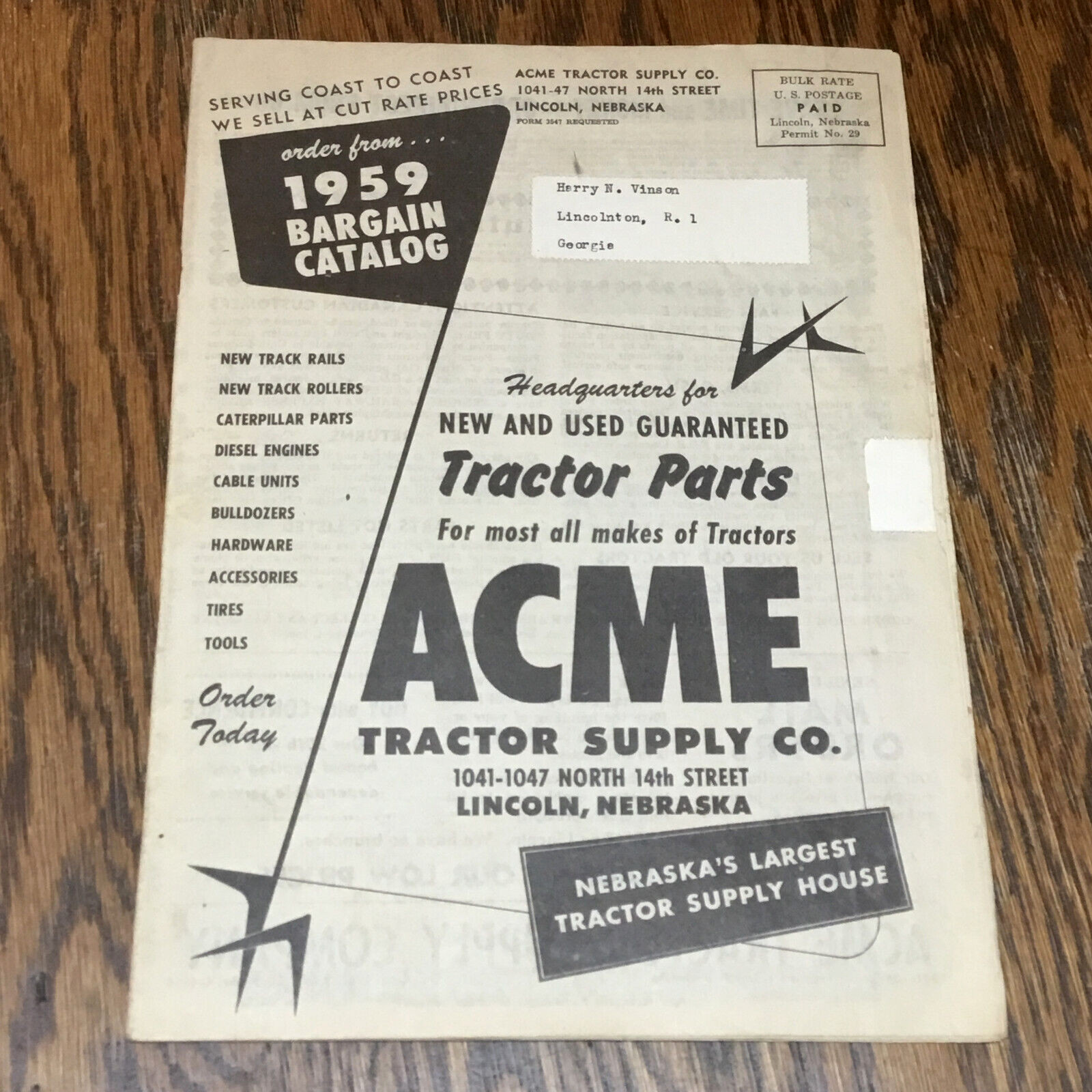 1959 Acme Tractor Supply Co. Catalog Lincoln, Nebraska, John Deere, Farmall
