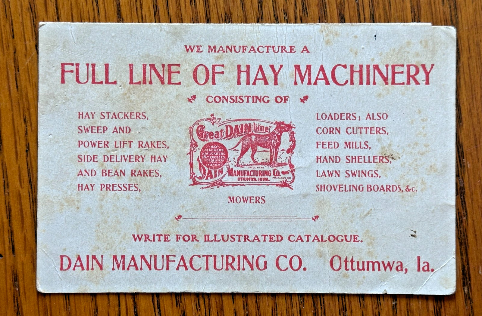 Dain Manufacturing Co. Ottumwa Iowa 1800&rsquo;s Advertising Risqué Farming Trade Card