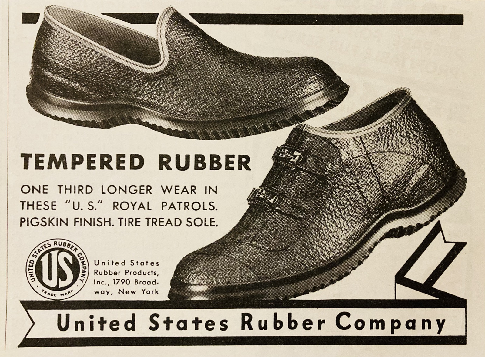 1936 AD.(XH82)~U.S. RUBBER CO. BROADWAY, NY. U.S. ROYAL PATROLS RUBBER SHOES