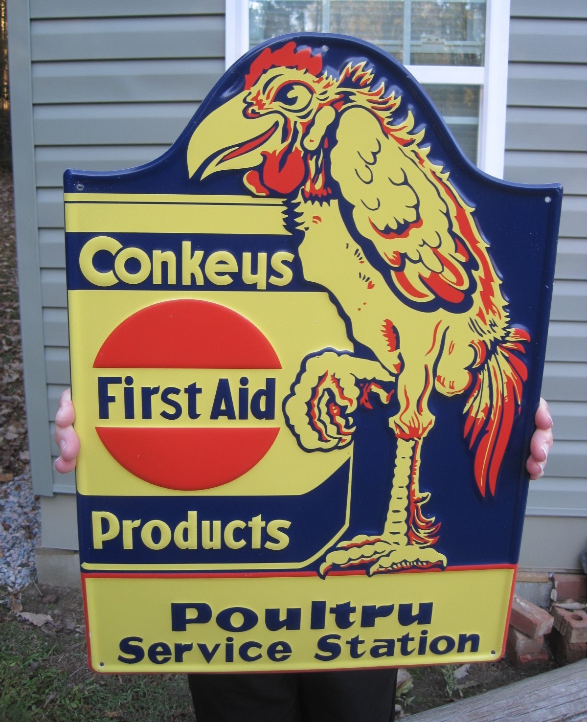 Conkeys First Aid Products Chicken Poultry Service Station Feed & Seed Farm Sign