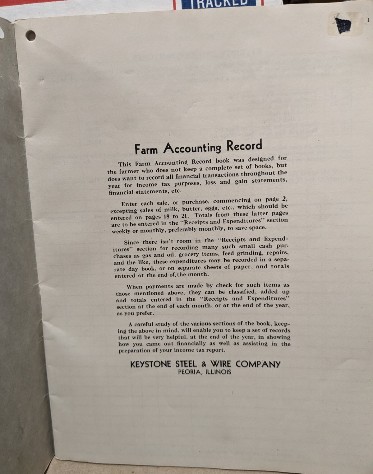 Vintage Farm Accounting Record La Crosse Lumber Fayette Mo Keystone Steel & Wire