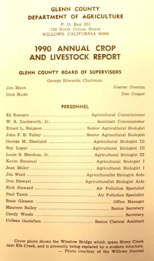 1990 Annual Crop and Livestock Report Vintage Department of Agriculture Brochure