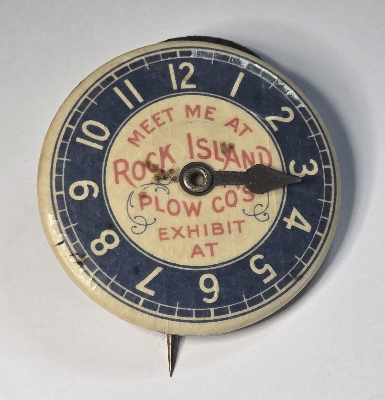 Early Tractor Rock Island Plow Co 1896 Original Antique Pinback Button Clock