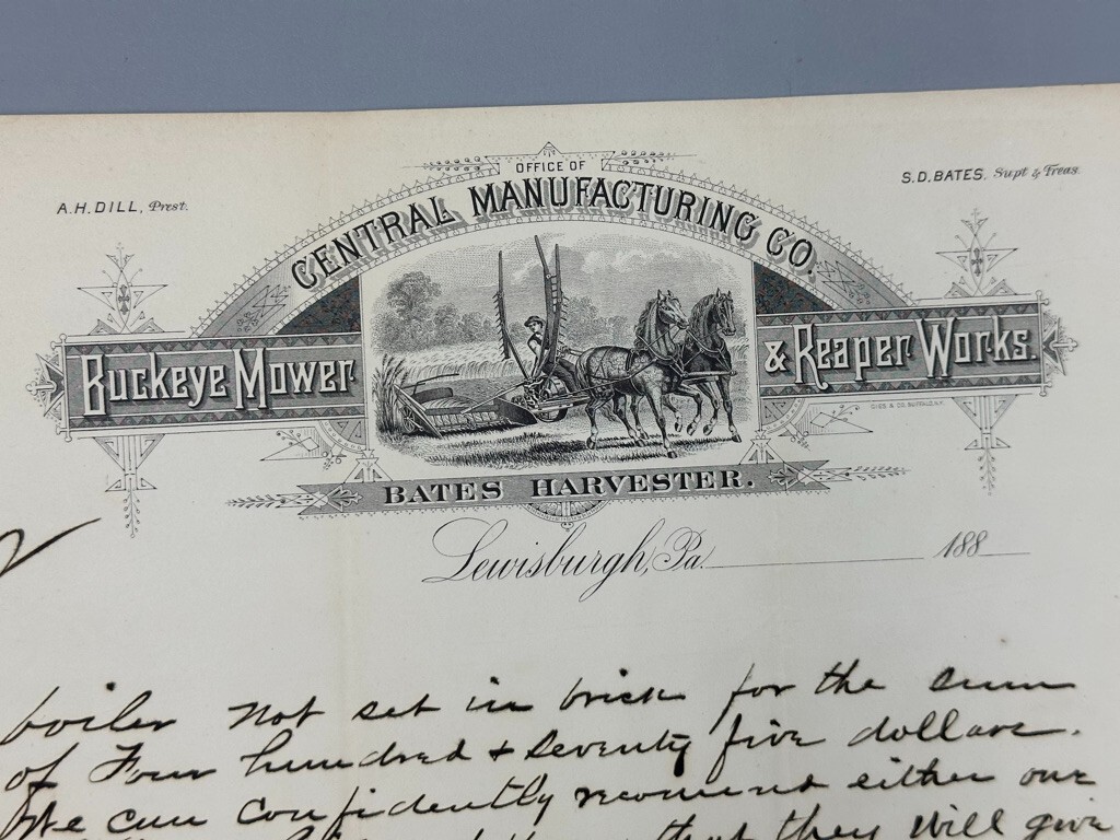 1880 BUCKEYE MOWER Bates Harvester Antique FARM Advertising Letter LEWISBURGH PA