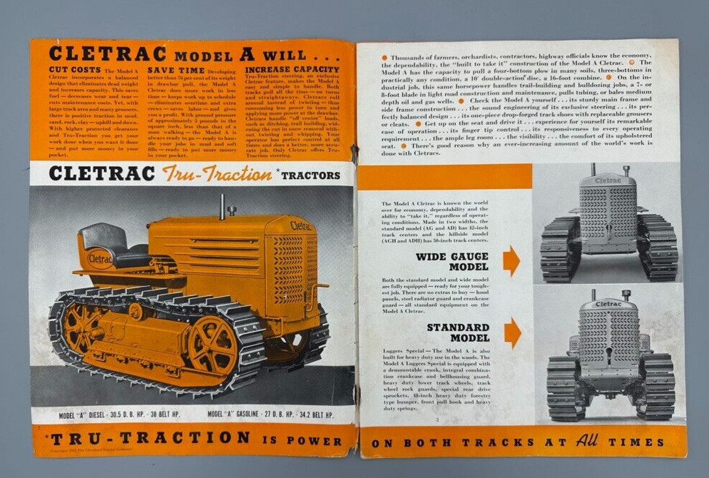 1941 Model A CLETRAC Diesel Gasoline CLEVELAND TRACTOR Machinery Advertising