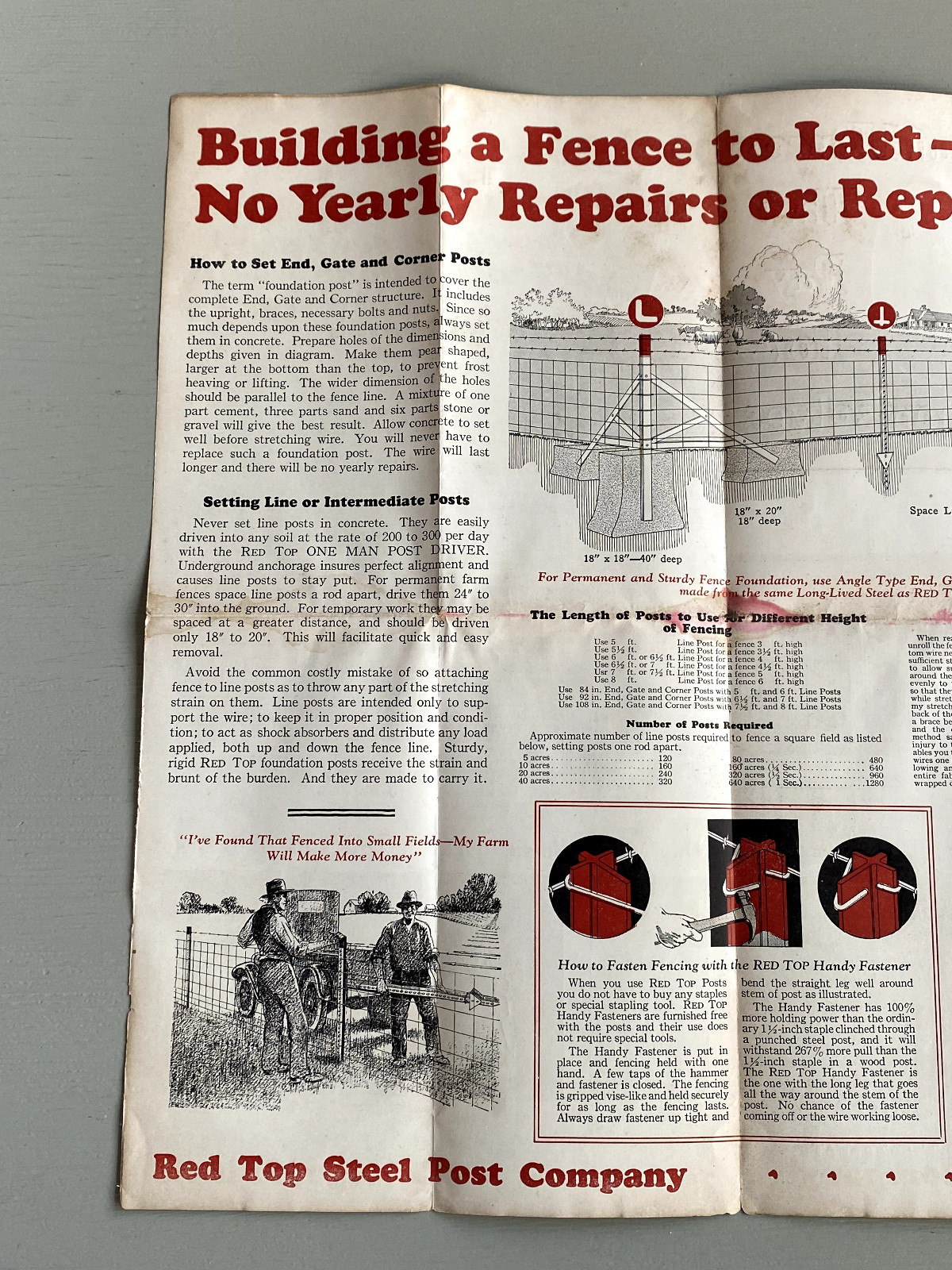 Vintage Red Top Steel Fence Posts Advertising Brochure Onaga Kansas Lumber 1928