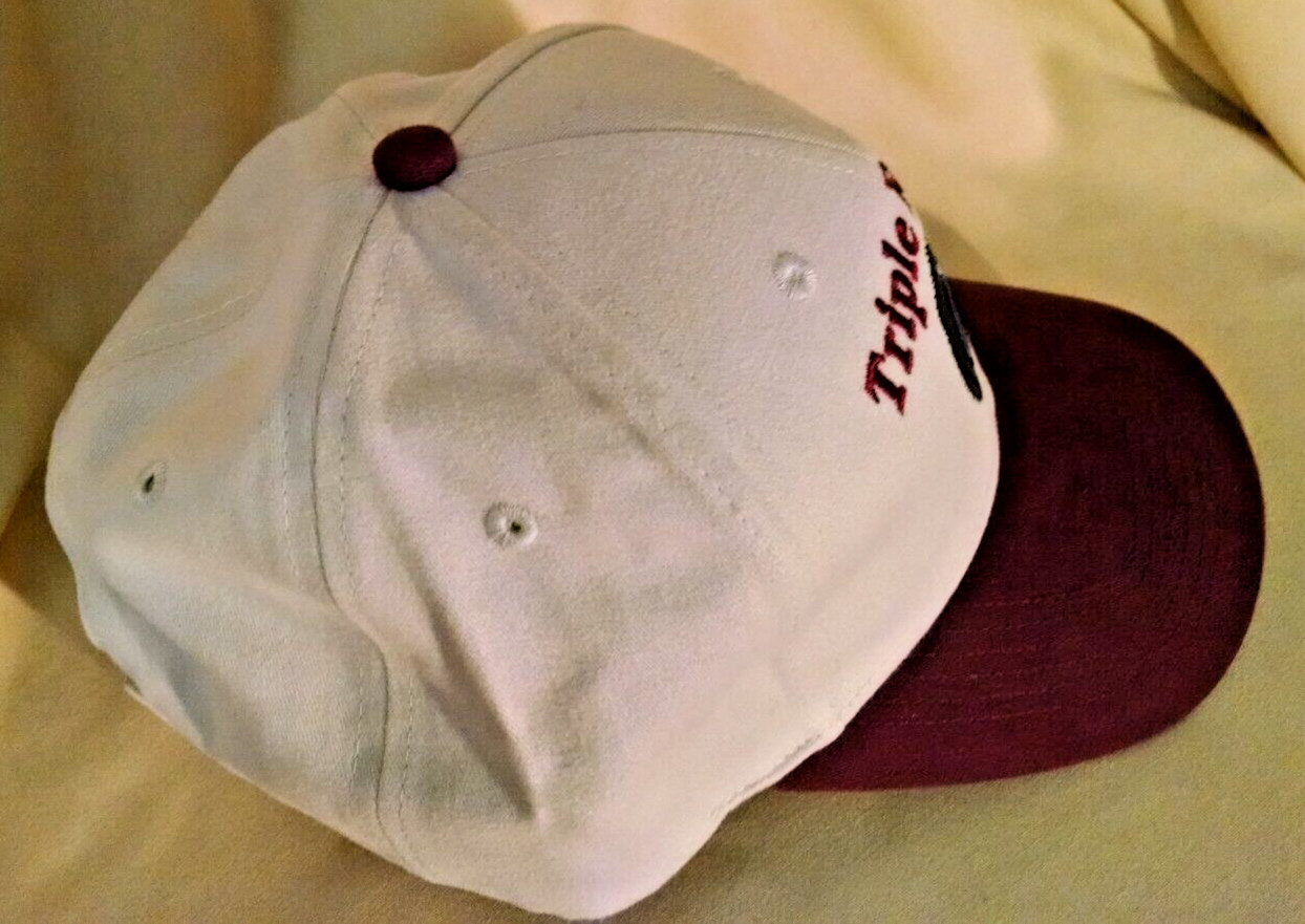 TRIPLE R FARM HAT BASEBALL CAP BEIGE BURGUNDY BULL COW ADJ PACIFIC HEADWEAR.