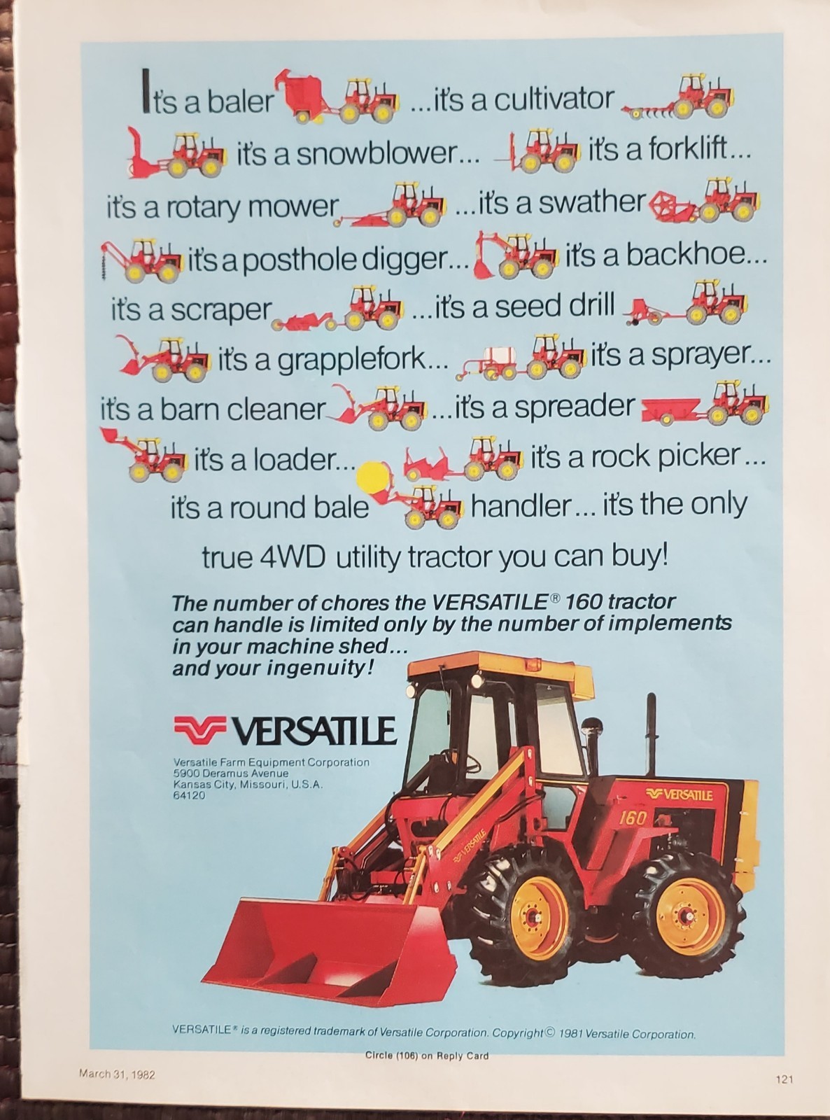 Versatile 160 Utility Tractor Magazine Print Advertisement