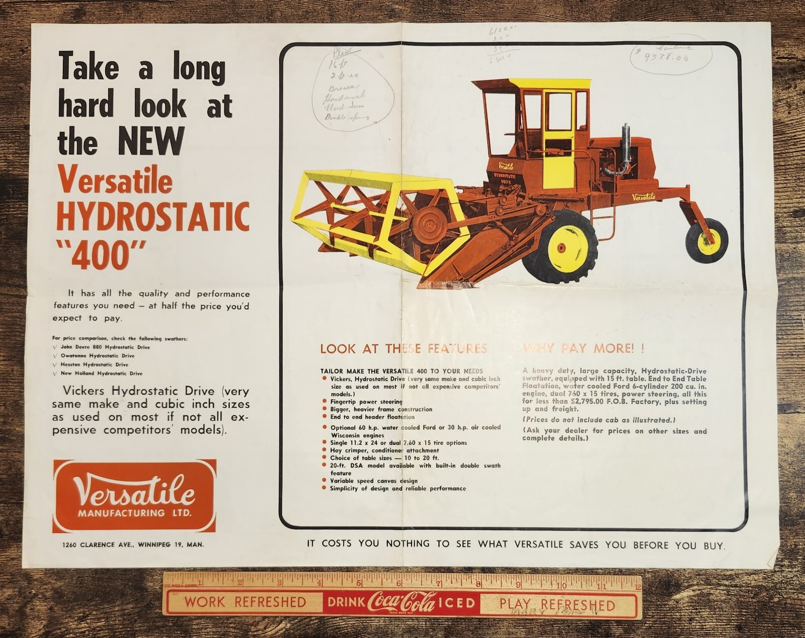 Versatile Hydrostatic 400 Tractor Vintage Advertising Brochure Poster Canada