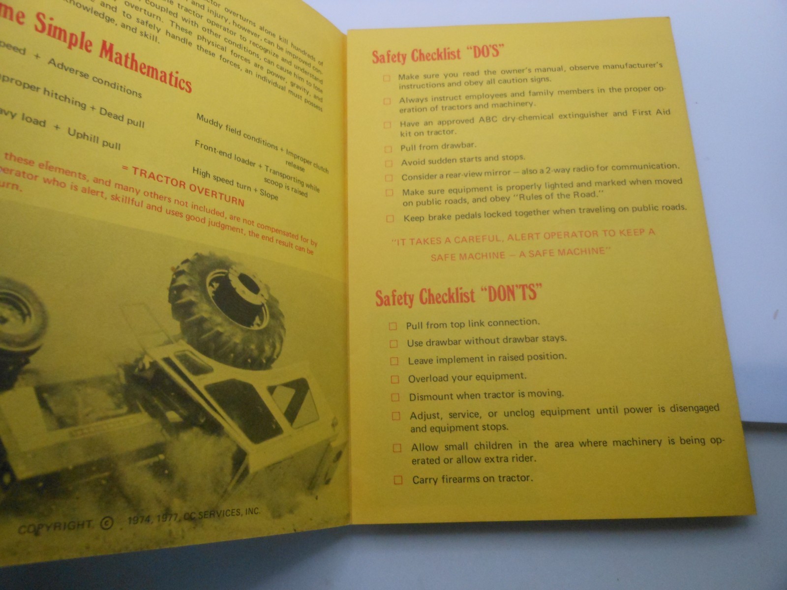 1977 Tractor Safety & You Brochure Country Companies Insurance & Investment Svc