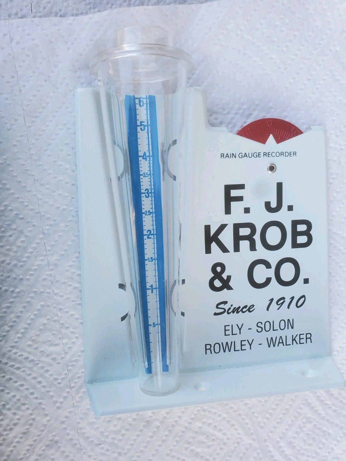 Metal Rain Guage F C Krob & Co. Ely Solon Rowley Walker Iowa Grain Elevator