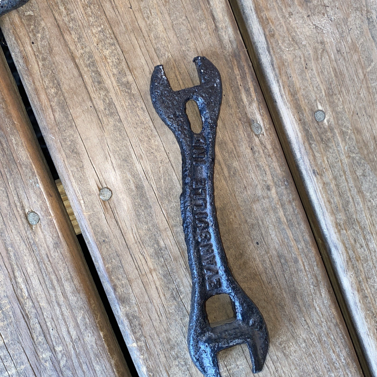 Antique VULCAN Plow Company Farm Implement Wrench,Evansville Ind. cast Iron