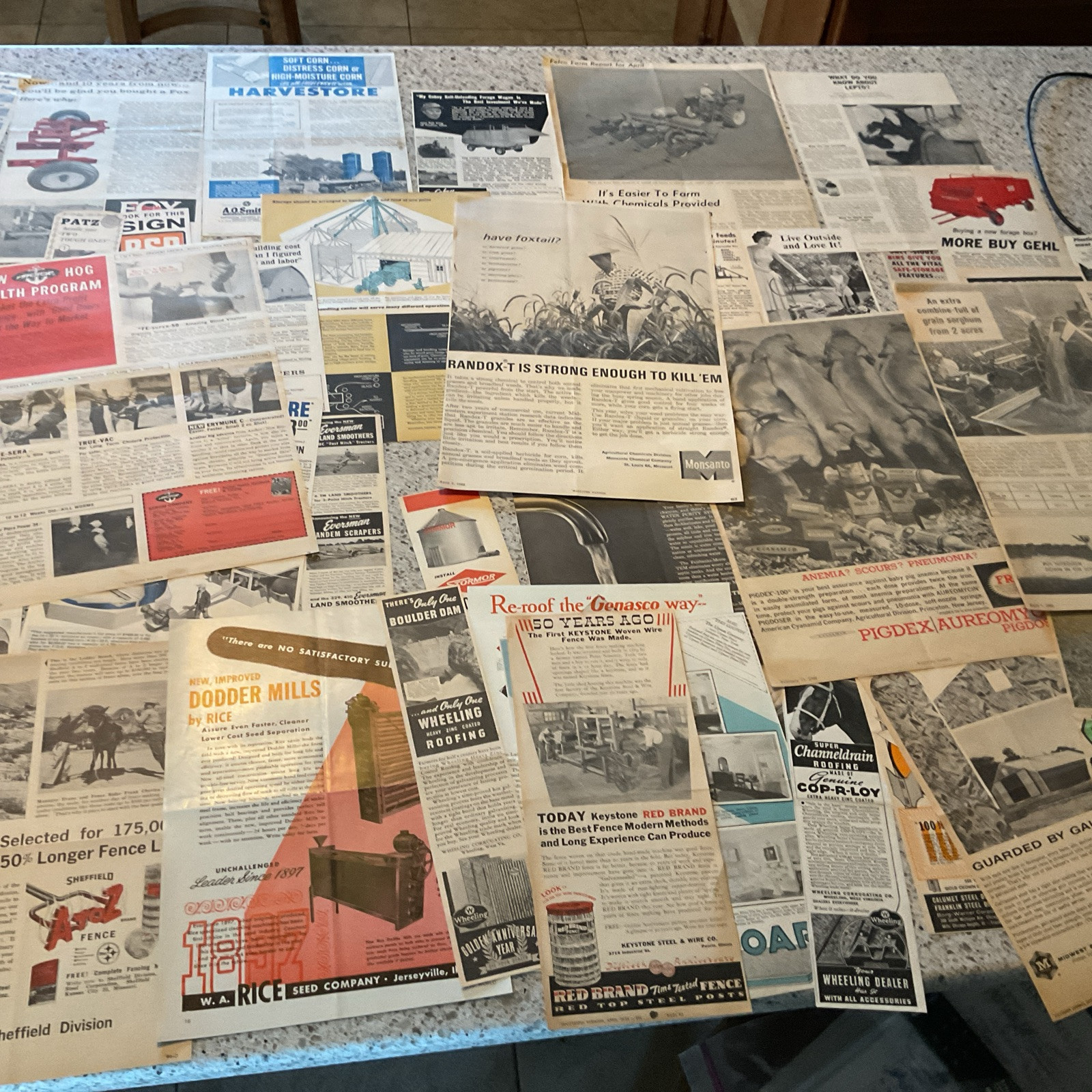 ~50 Farm Related Print Ads 1940-1960 Sprayers Buildings Equipment Fence More