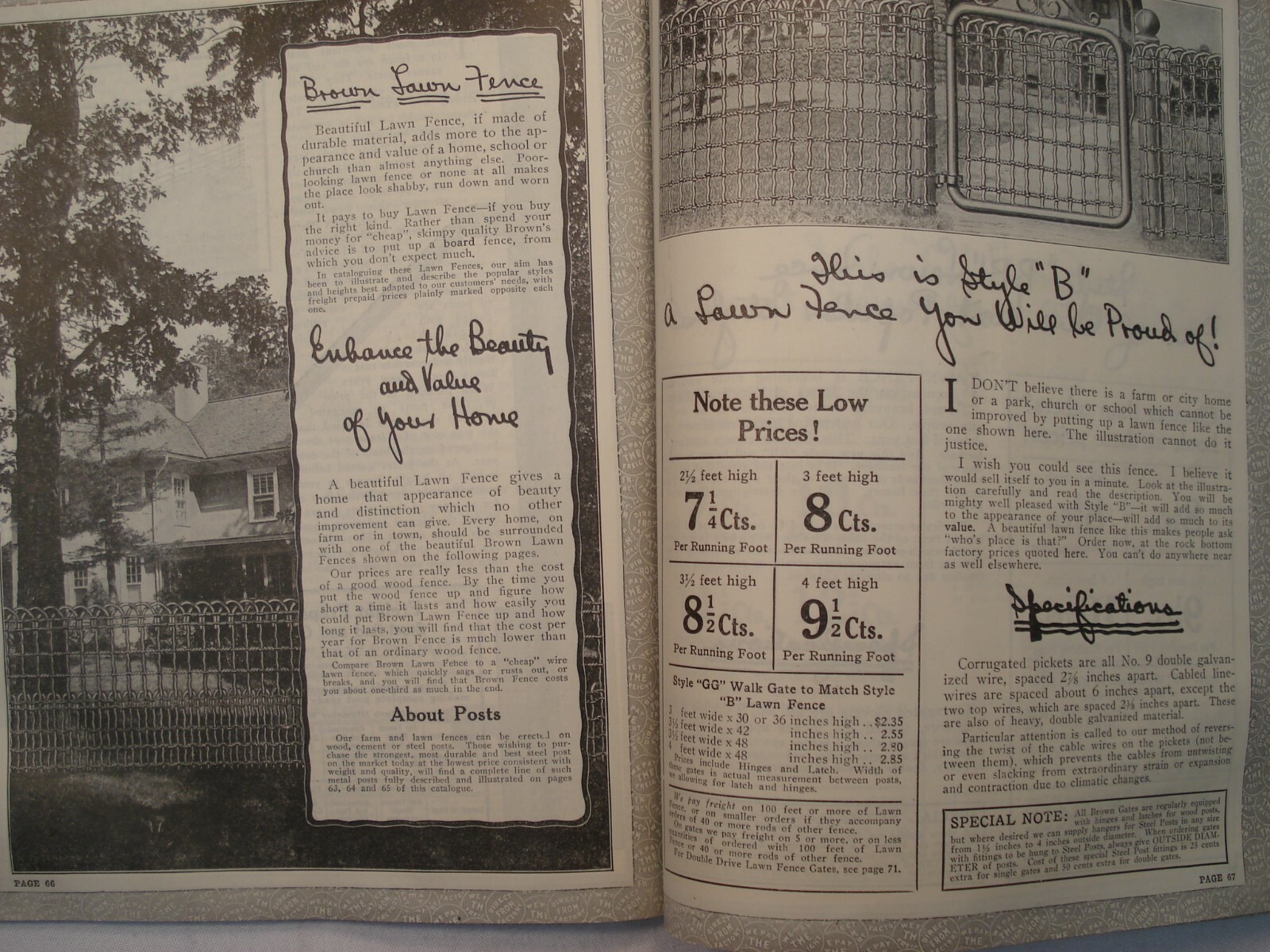 1920&rsquo;S CATALOG « A » FENCE & GATE BROWN&rsquo;S FENCE & WIRE CLEVELAND OHIO