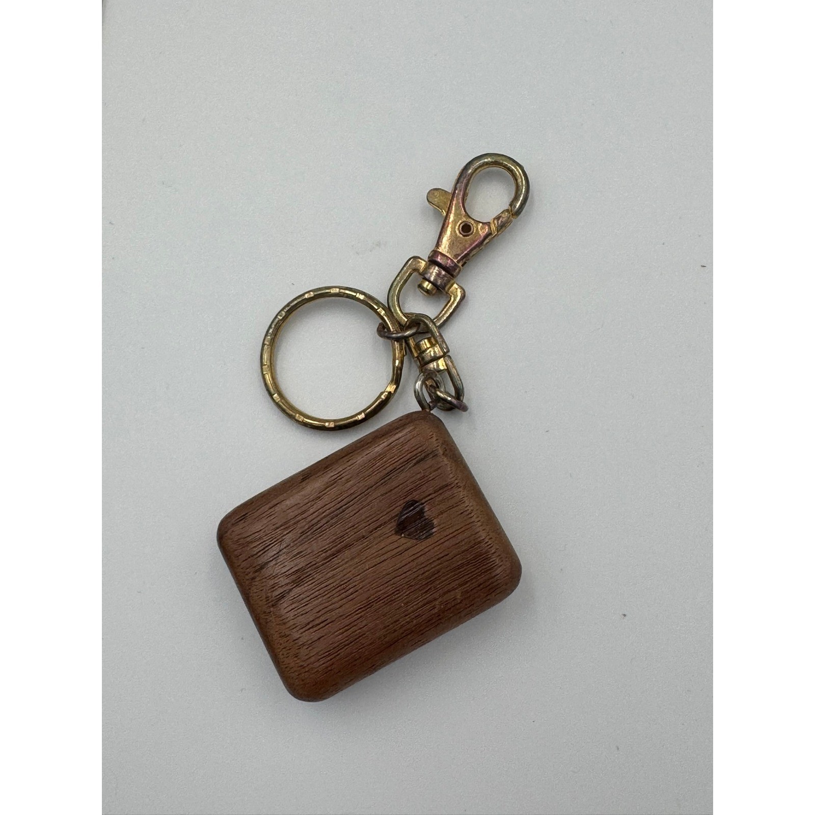 Walnut Council Wooden Sliding Box Keychain Engraved Logo Brown Gold Tone Clasp