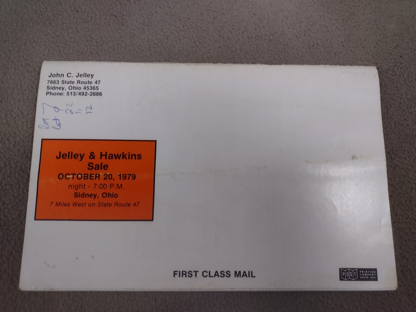 Cattle Auction Book John Jelley & Sons and Roger Hawkins & Sons Sidney Ohio 1979