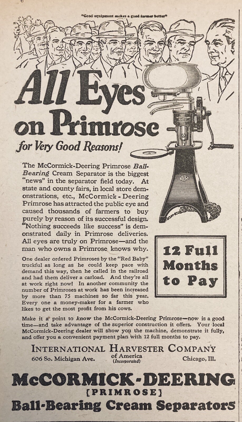 1925 AD(XF11)~INTERNATIONAL HARVESTER CO. McCORMICK-DEERING PRIMROSE SEPARATOR