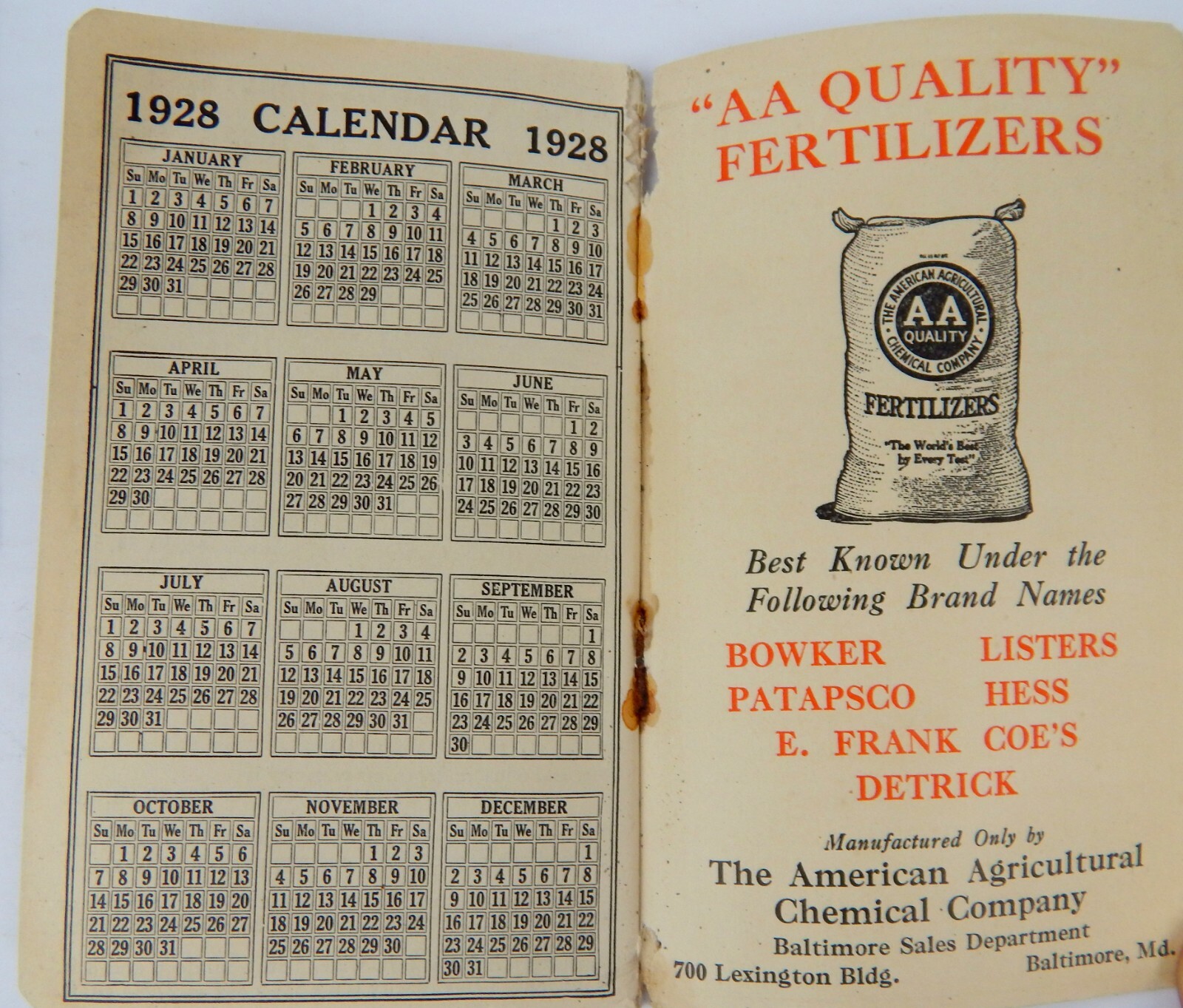 2B Crop Inventory Record Memo Books American Agricultural Chemical Company 1927