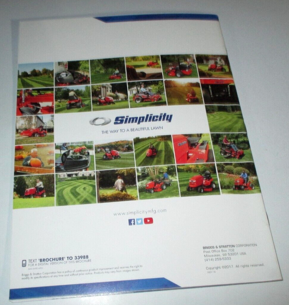 *Simplicity 2017 Lawn Garden Tractors & Zero Turns Sales Catalog Manual Brochure
