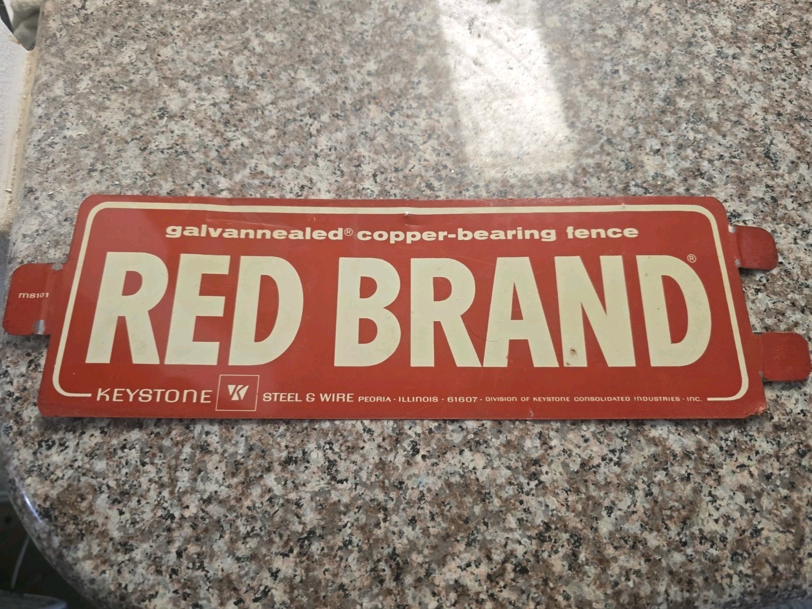 Vintage Red Brand Keystone Galvanized Fence Metal Tin Sign -2 sided-