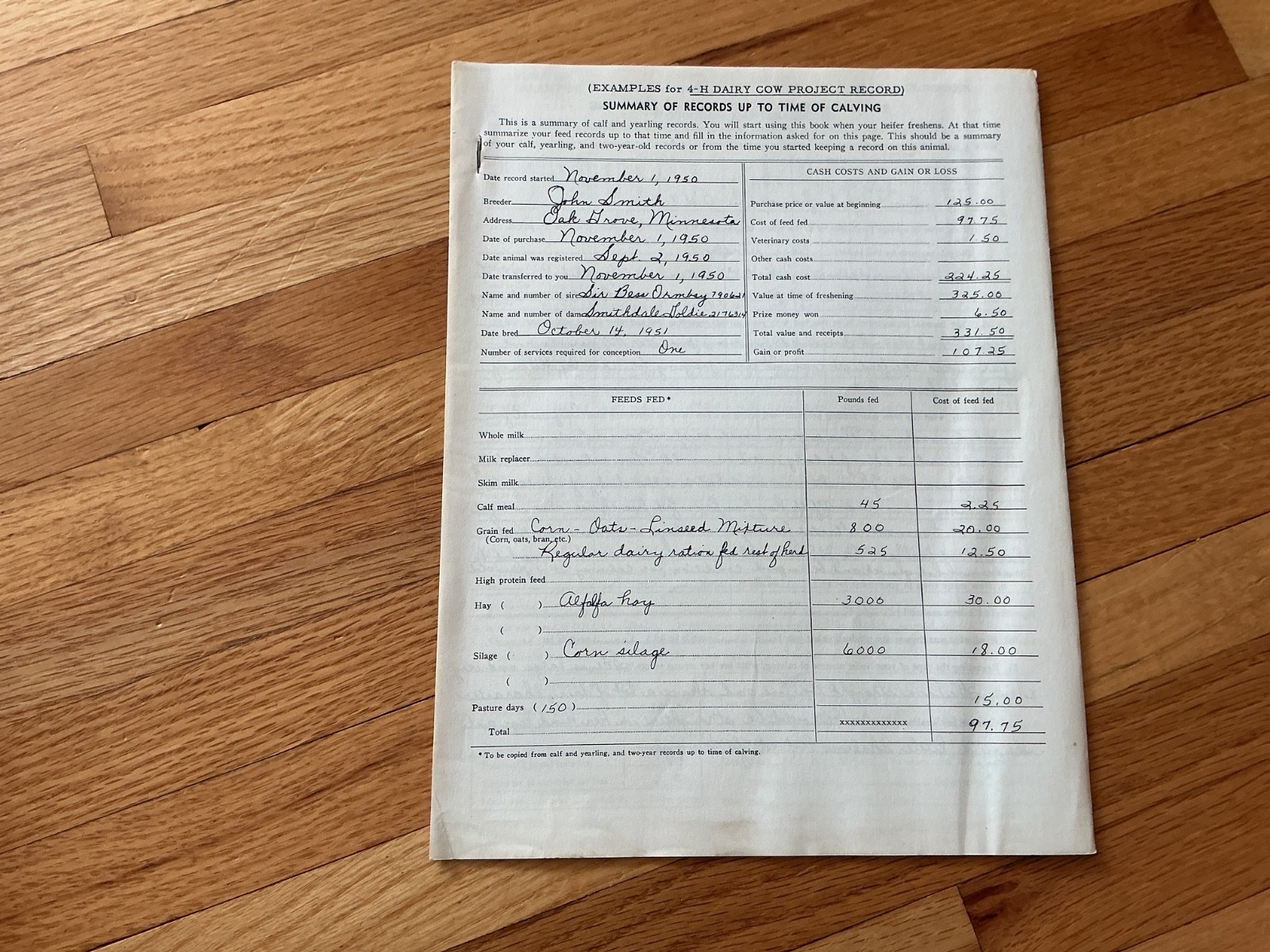 1950 4H Dairy Cow Project Record Book – Minnesota