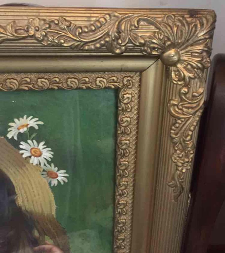 Antique The Johnston Harvester Co Framed Farm Girl Agriculture Advertising 22×20