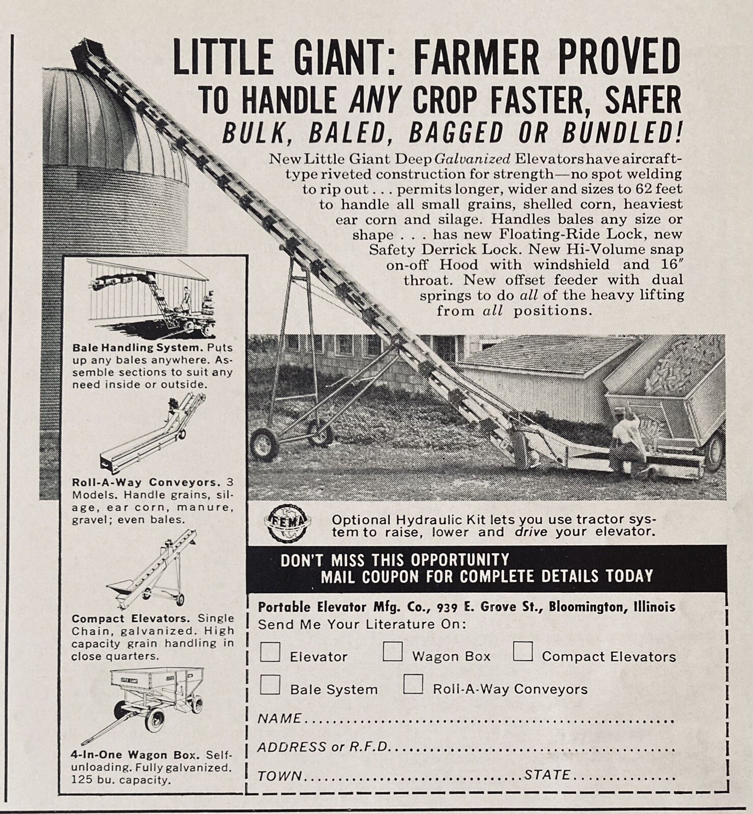 1962 AD.(XH20)~PORTABLE ELEVATOR MFG. CO. BLOOMINGTON, ILL.LITTLE GIANT ELEVATOR