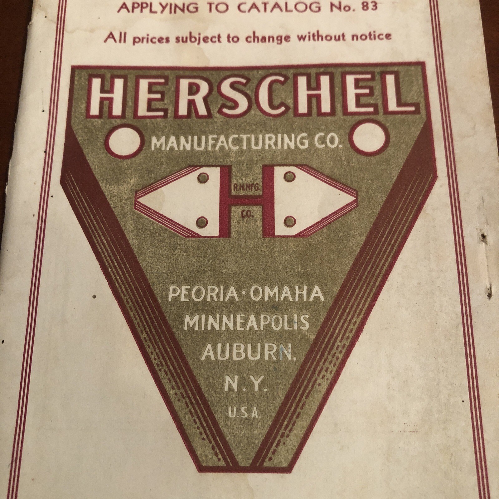 1937 HERSCHEL MANUFACTURING Price List ~ Catalog 83 ~ East Peoria, IL ~ VINTAGE