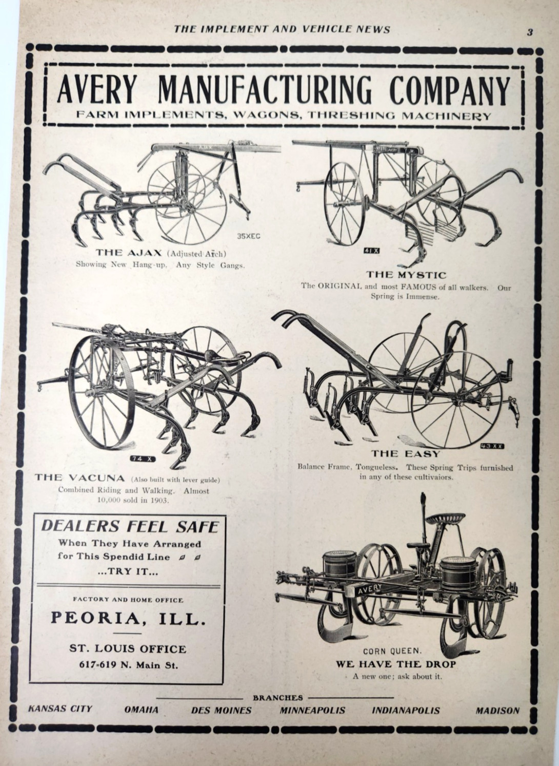 Avery Peoria Illinois Farm Farming Equipment Antique 1903 Magazine Print Ad