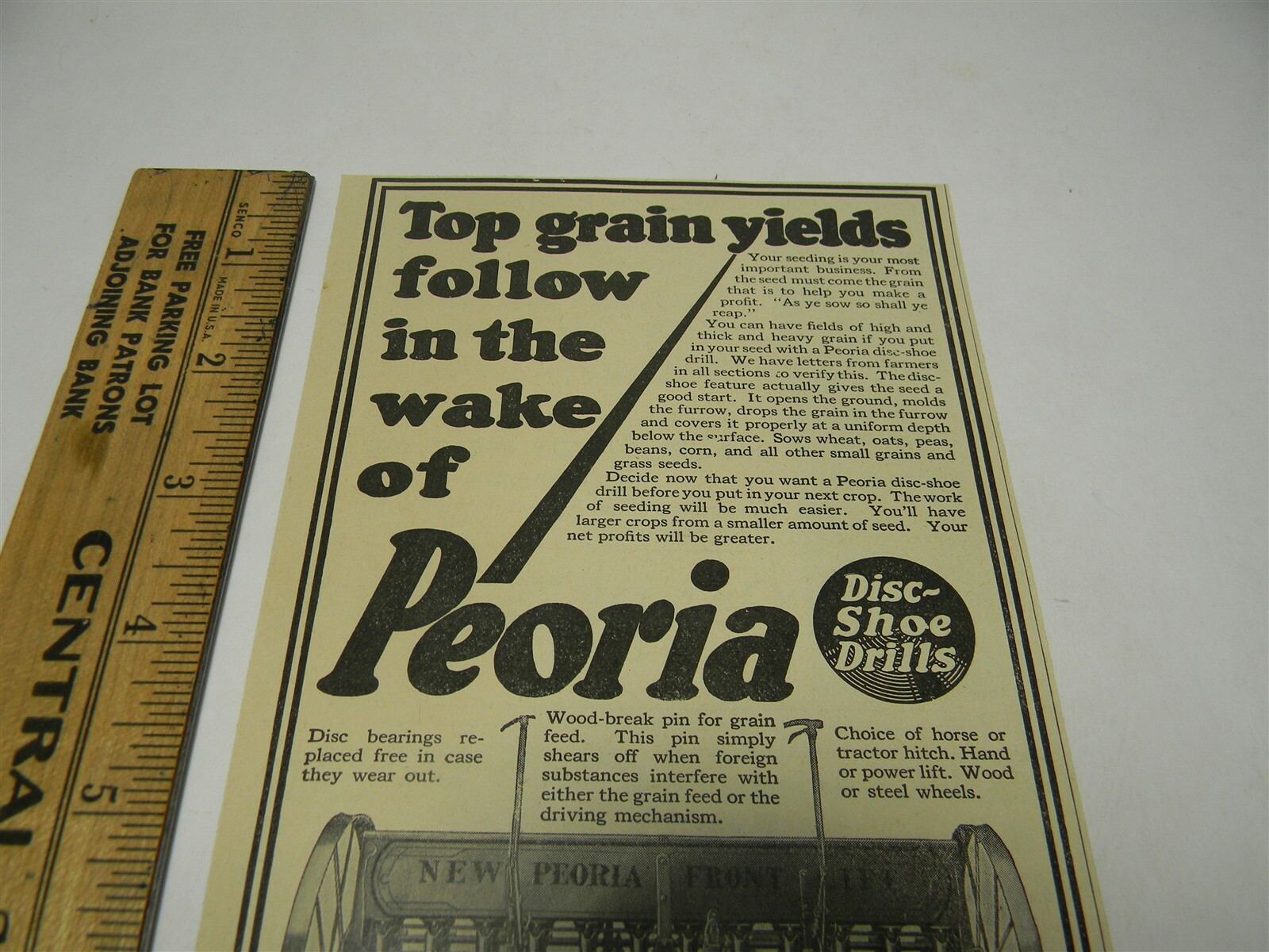 Vintage 1920s Peoris Disc Shoe Peoria Drill Co. Man Cave Farming Print Ad – 8O