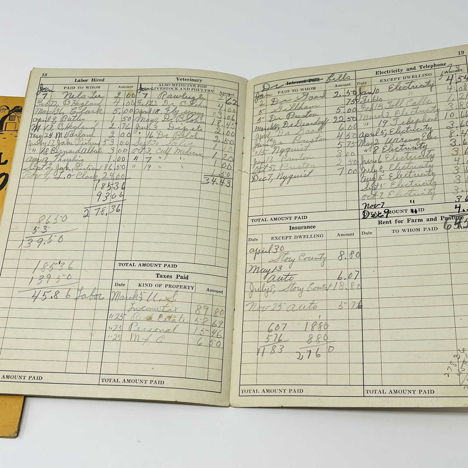 1944 1945 Practical Farm Record Book Jewell Rendering Iowa Falls IA Filled Out