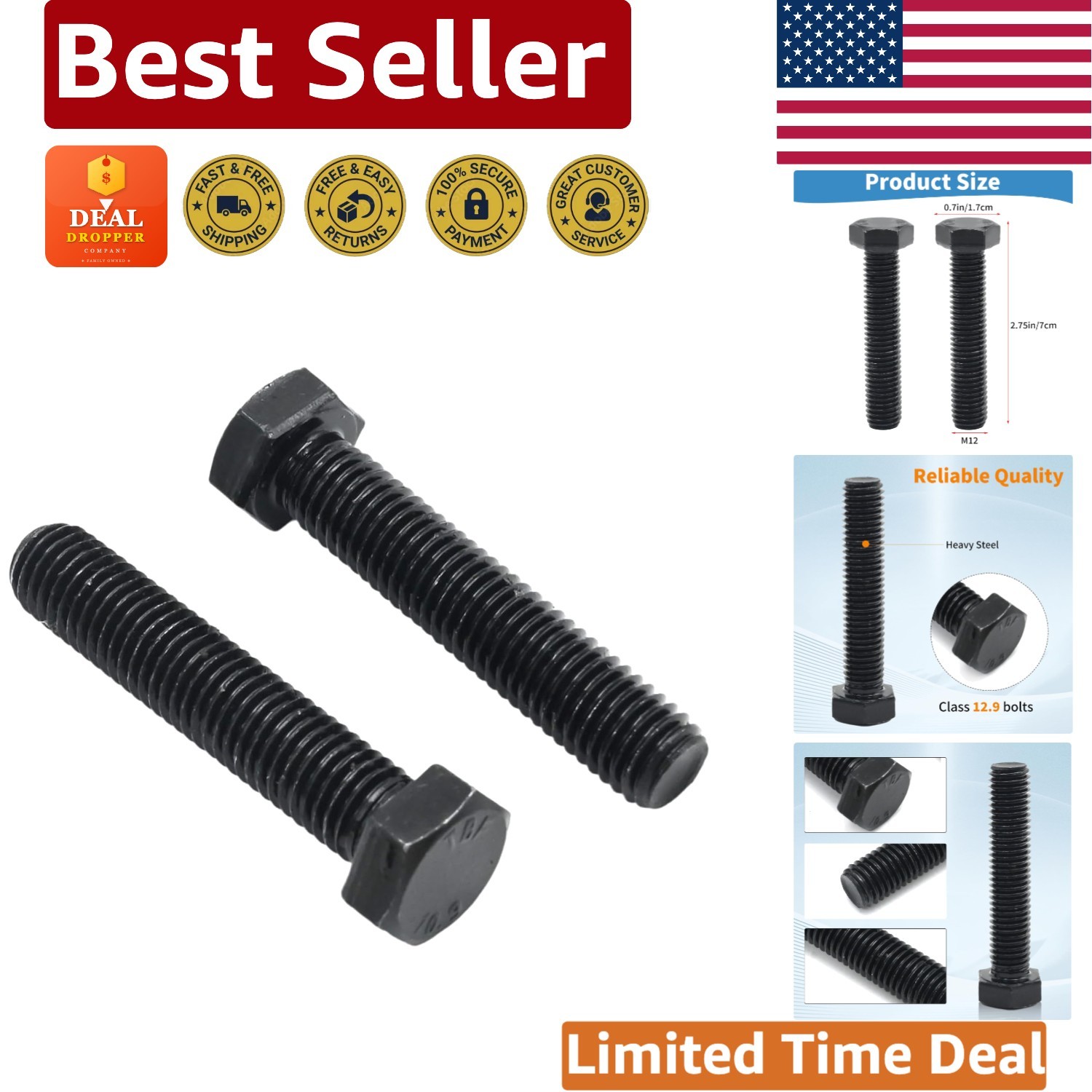 Durable M12 Hex Head Torsion Bar Key Bolts – Complete Set for Chevy 1500/2500