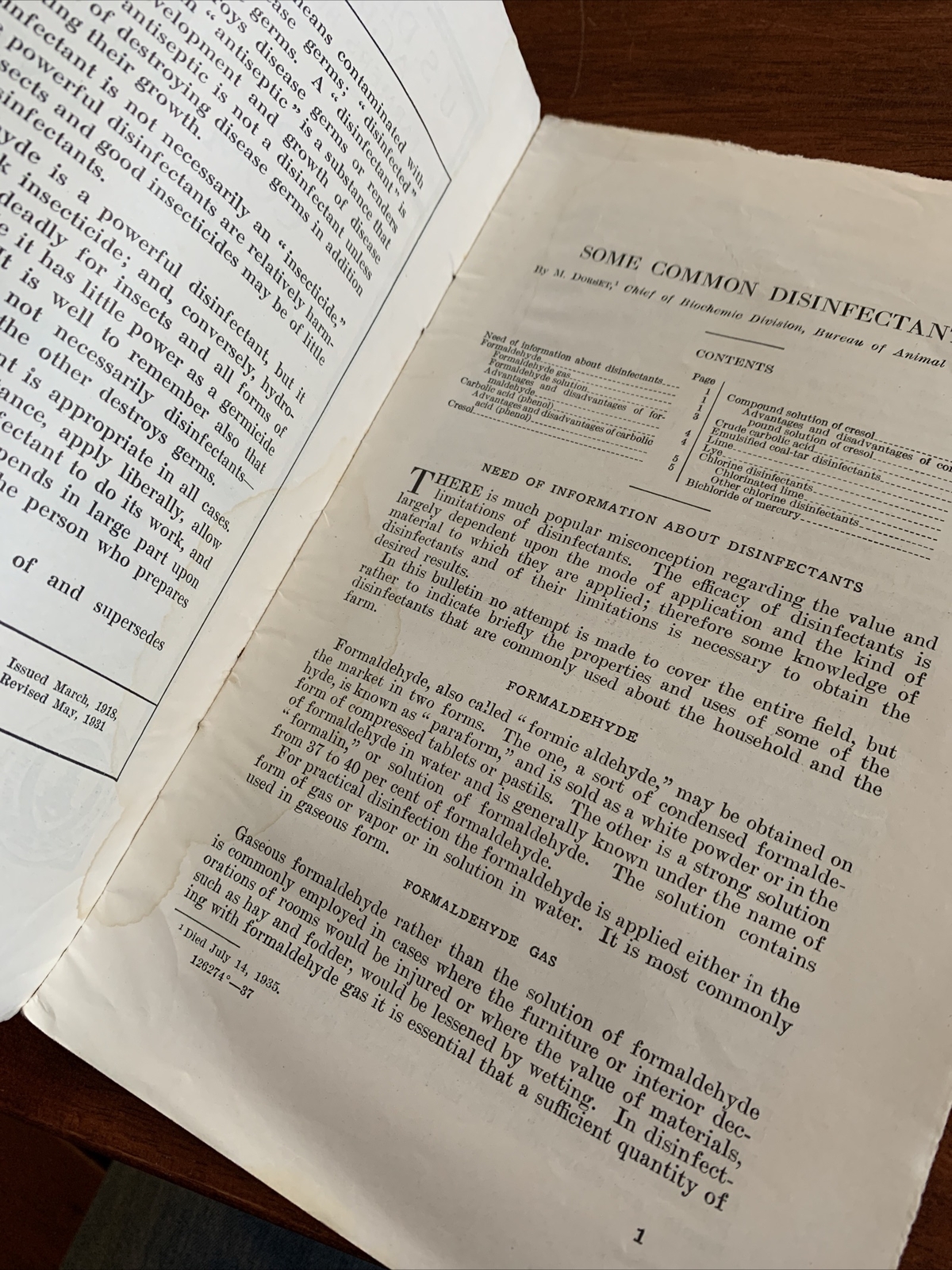 US Department of Agriculture Farmers Bulletin NO. 926 Some Common Disinfectants