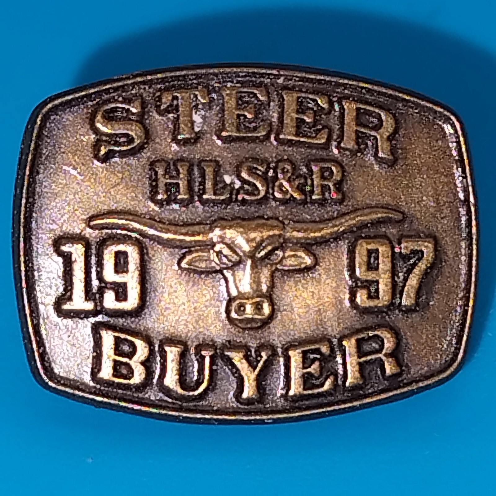 1997 HLS&R Steer Buyer Pin Houston Livestock Show Rodeo Agricultural Advertising