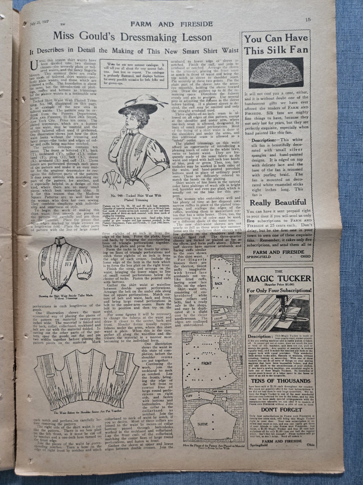 Farm & Fireside Newspaper July 25 1907 Articles Ads Fashion News Humor