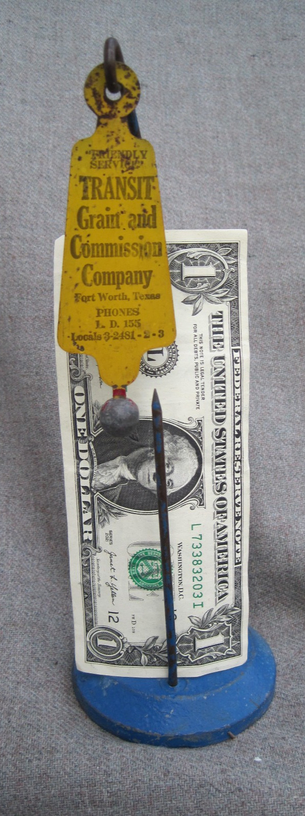 VTG 1920s-30s TRANSIT GRAIN and COMMISSION CO. FORT WORTH, TEXAS RECEIPT HOLDER