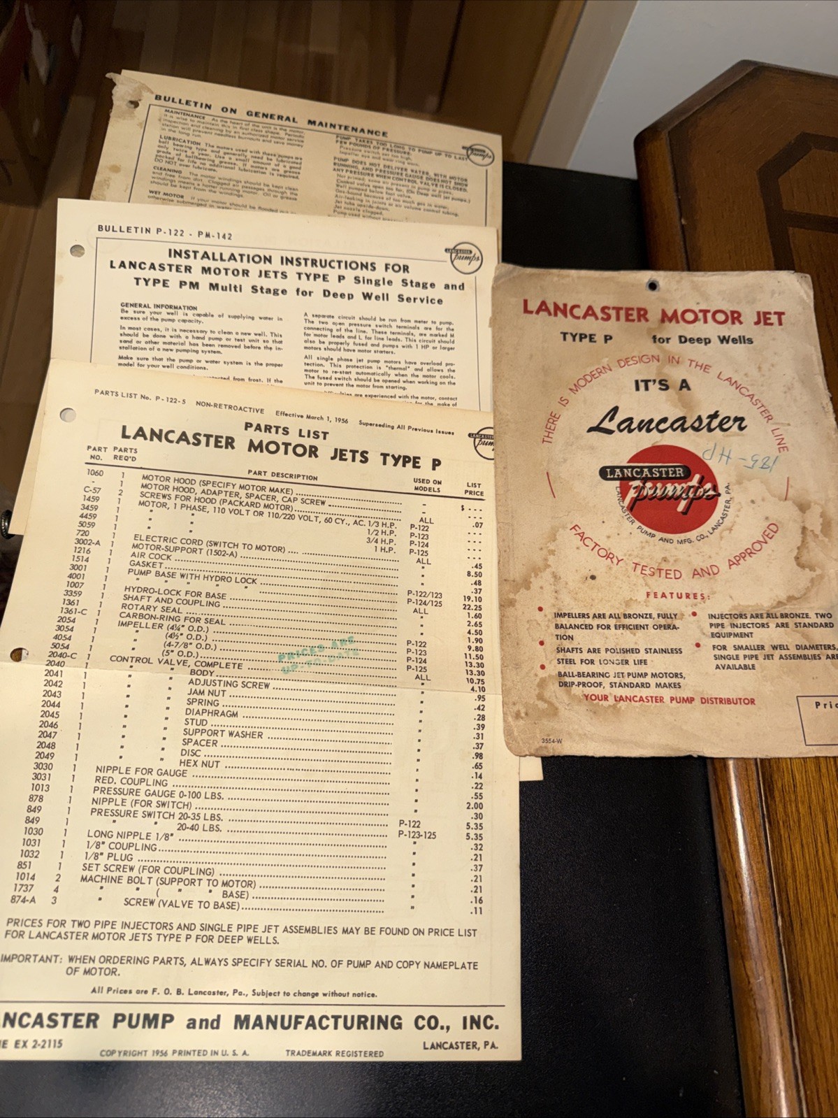 Lancaster Motor Jet Type P for Deep Wells Parts List Installation Instructions