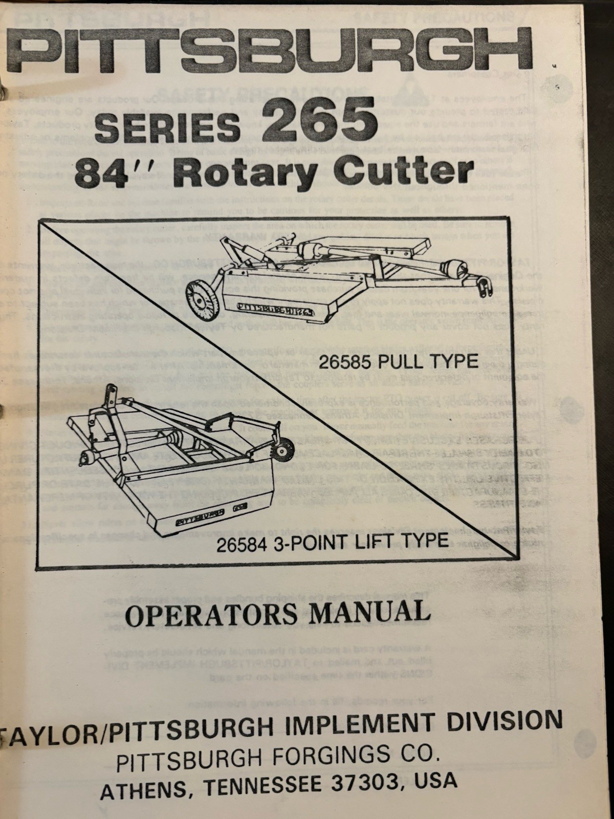 Taylor/Pittsburgh Farm Implements Brochures And Parts List