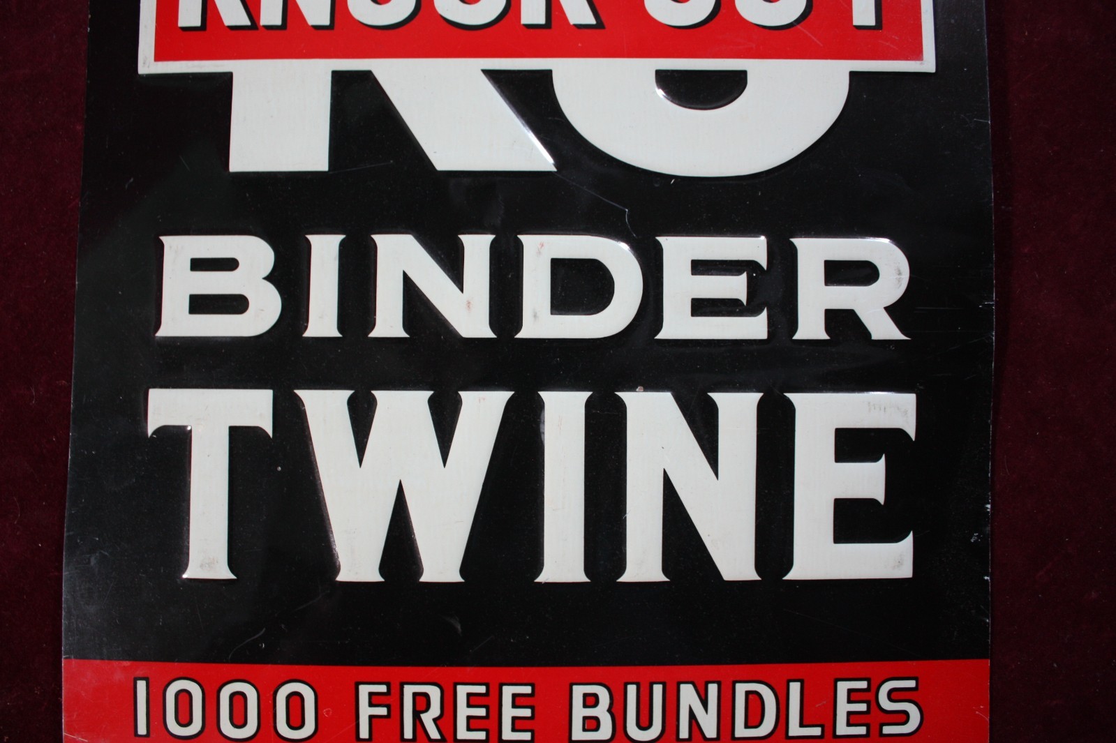 ** VINTAGE WE SELL KO KNOCK-OUT BINDER TWINE TIN SIGN AG DEALER ADVERTISING **