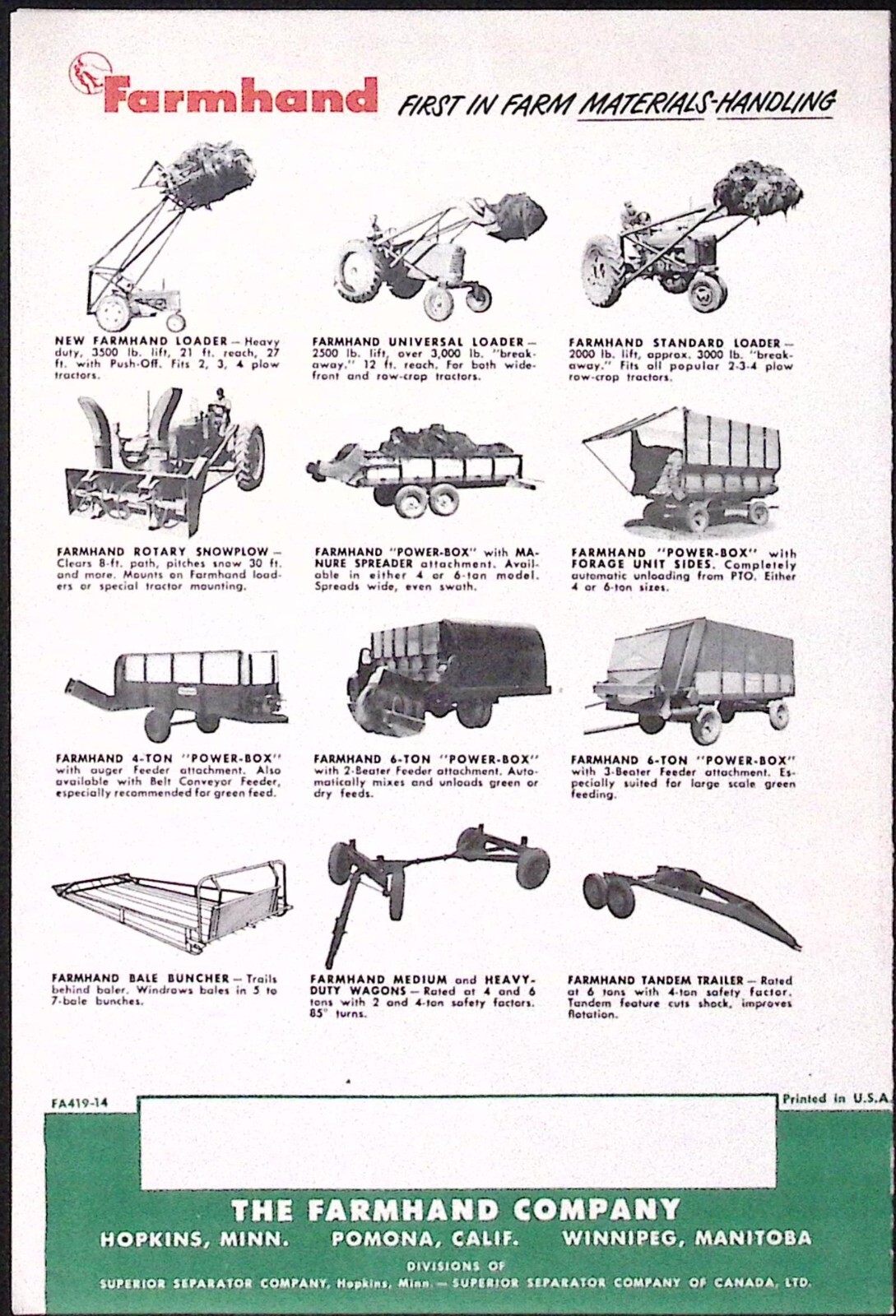 1950s Farmhand Universal Loader Dealer Brochure The Farmhand Co Hopkins MN