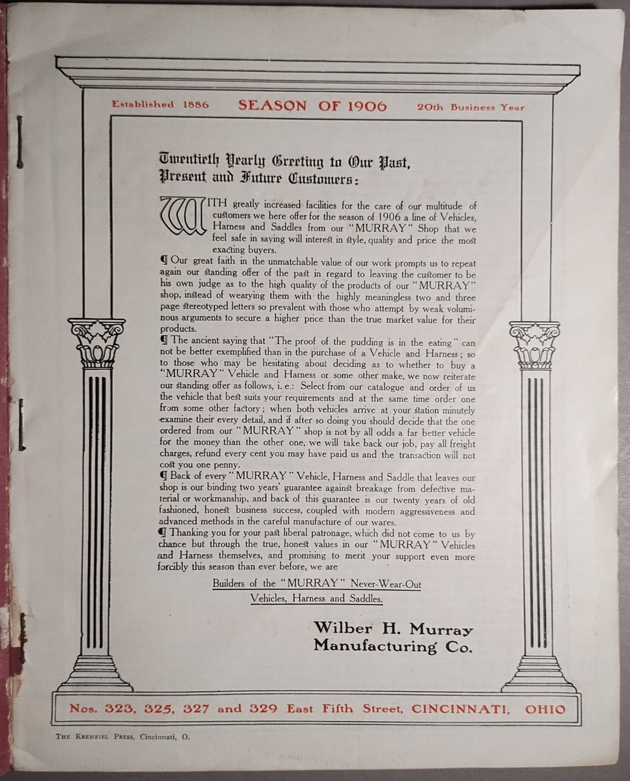 1906 Murray Carriage Buggy Delivery Wagon Cincinnati OH Catalog Original B1-17