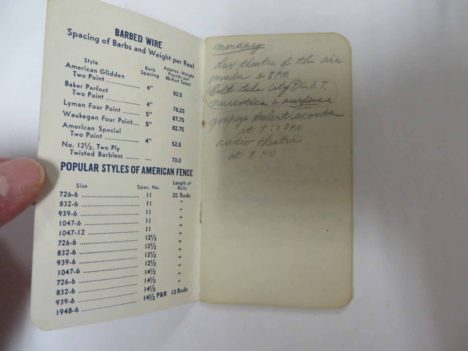 Vintage USS American Fence Notepad Osborne Lumber Co Osborne, Kansas Advertising