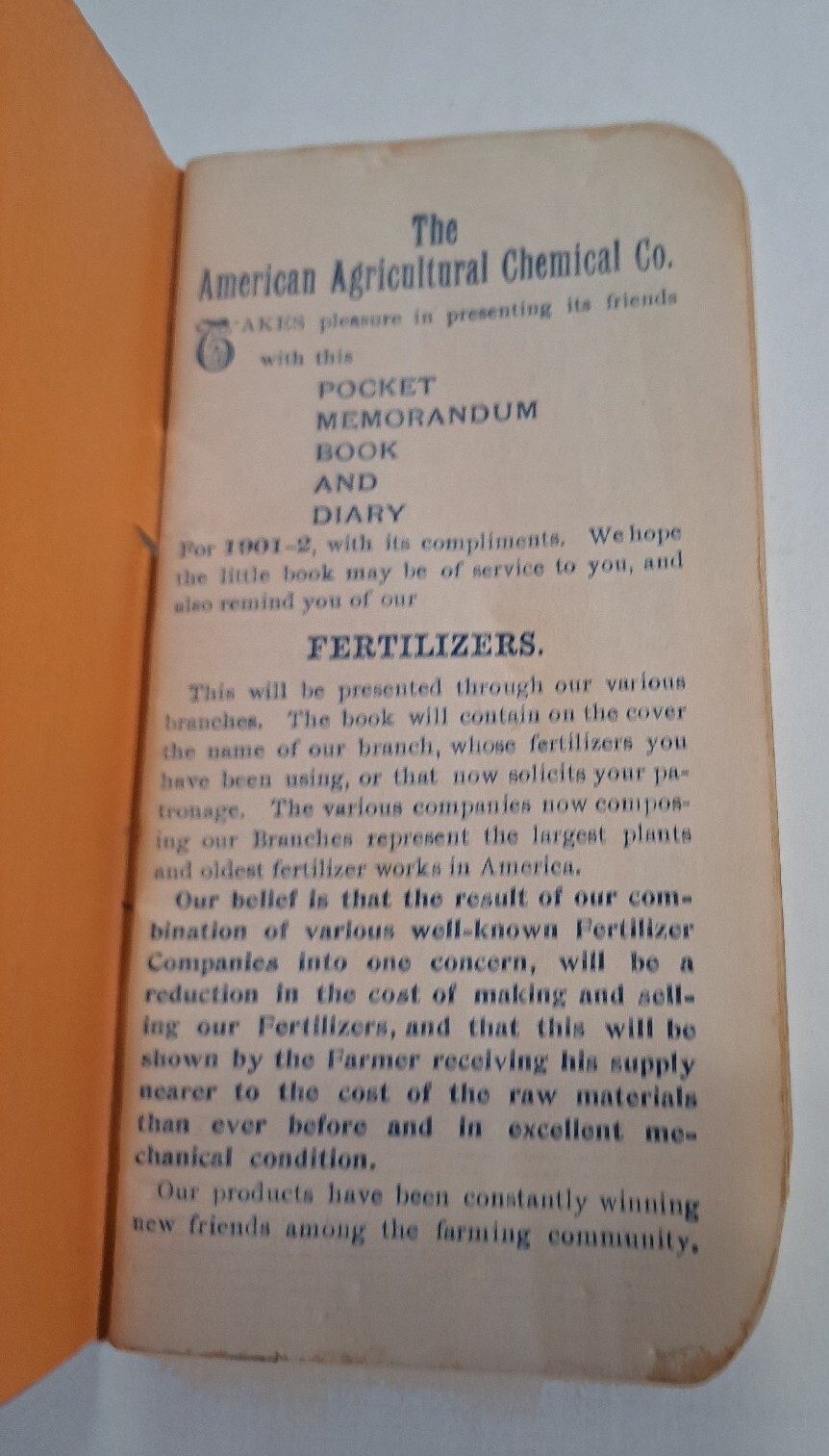 1901-2 Diary Memorandum Book American Agricultural Chemical Co PA Office