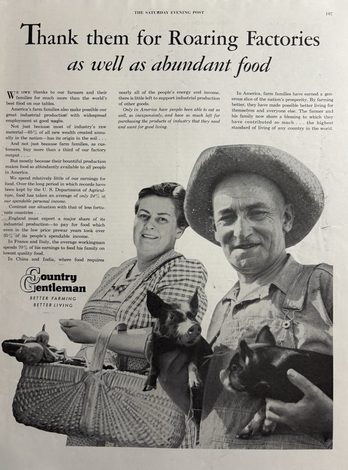 1949 Country Gentlemen Better Farming Living Roaring Factories Food VTG print Ad