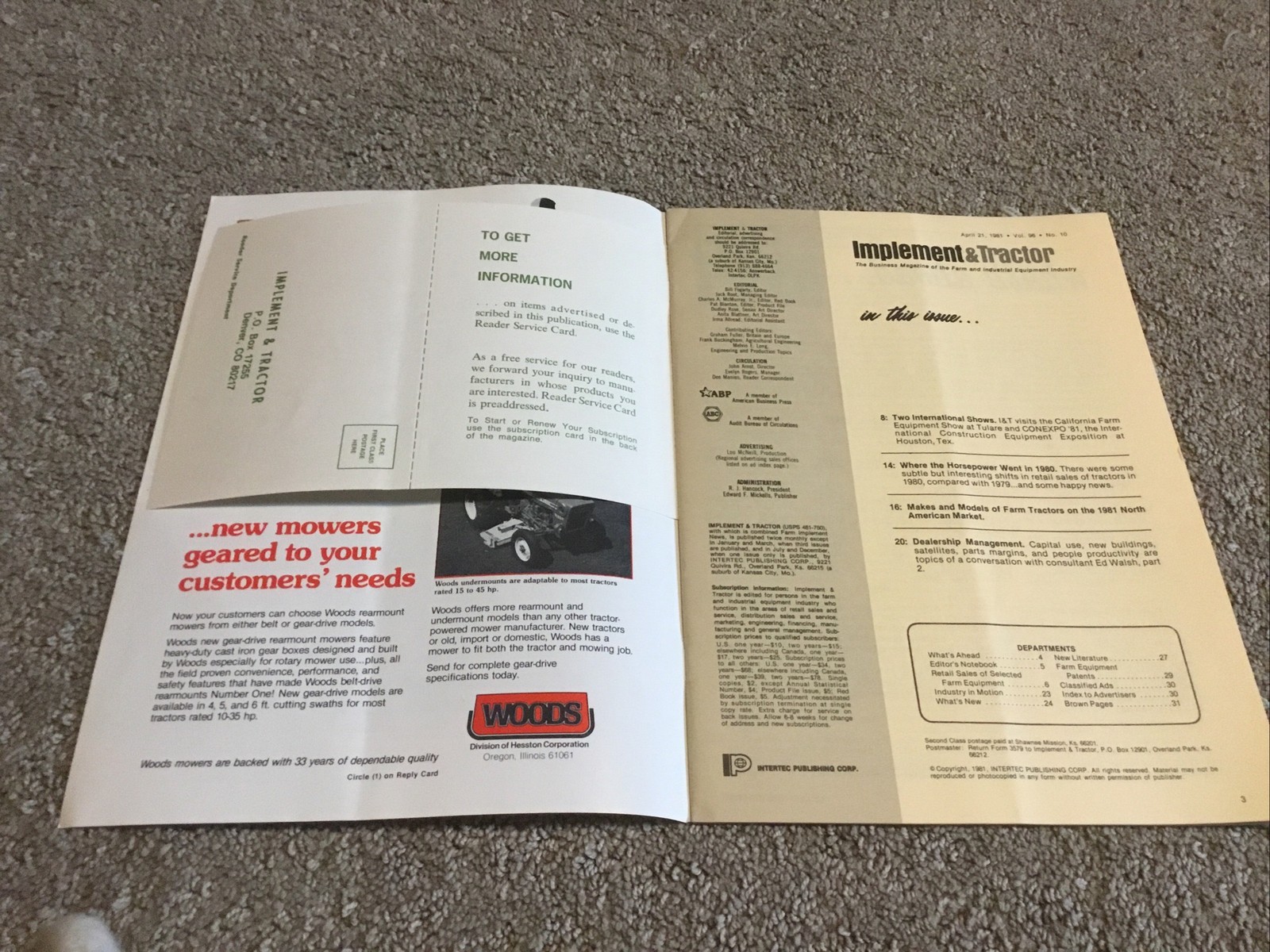 Implement & Tractor Magazine April 21, 1981 Farming Agriculture Vintage Ads J
